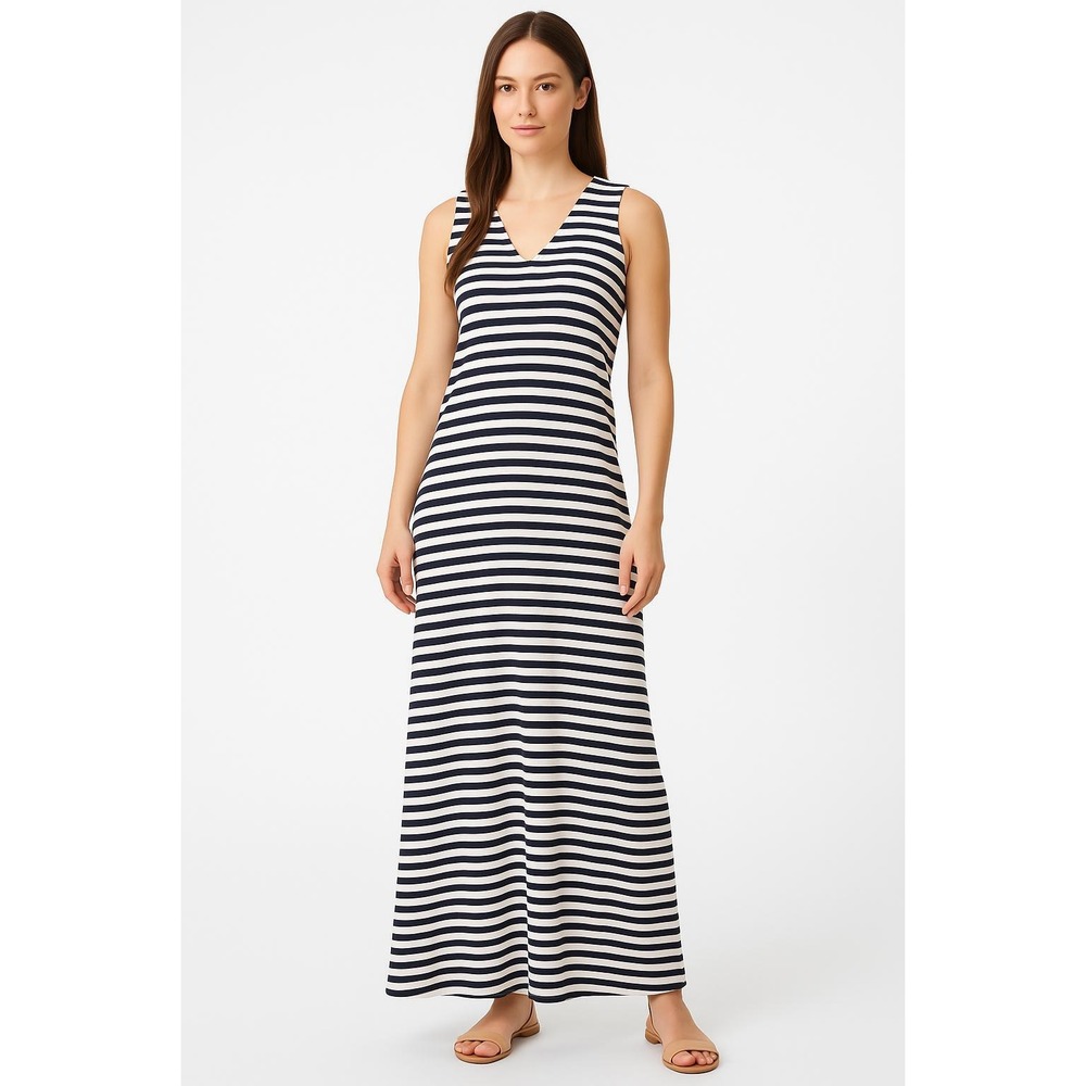 Crown Ivy Dress Womens XL Black White Maxi Sleeveless VNeck Striped Chic Resort